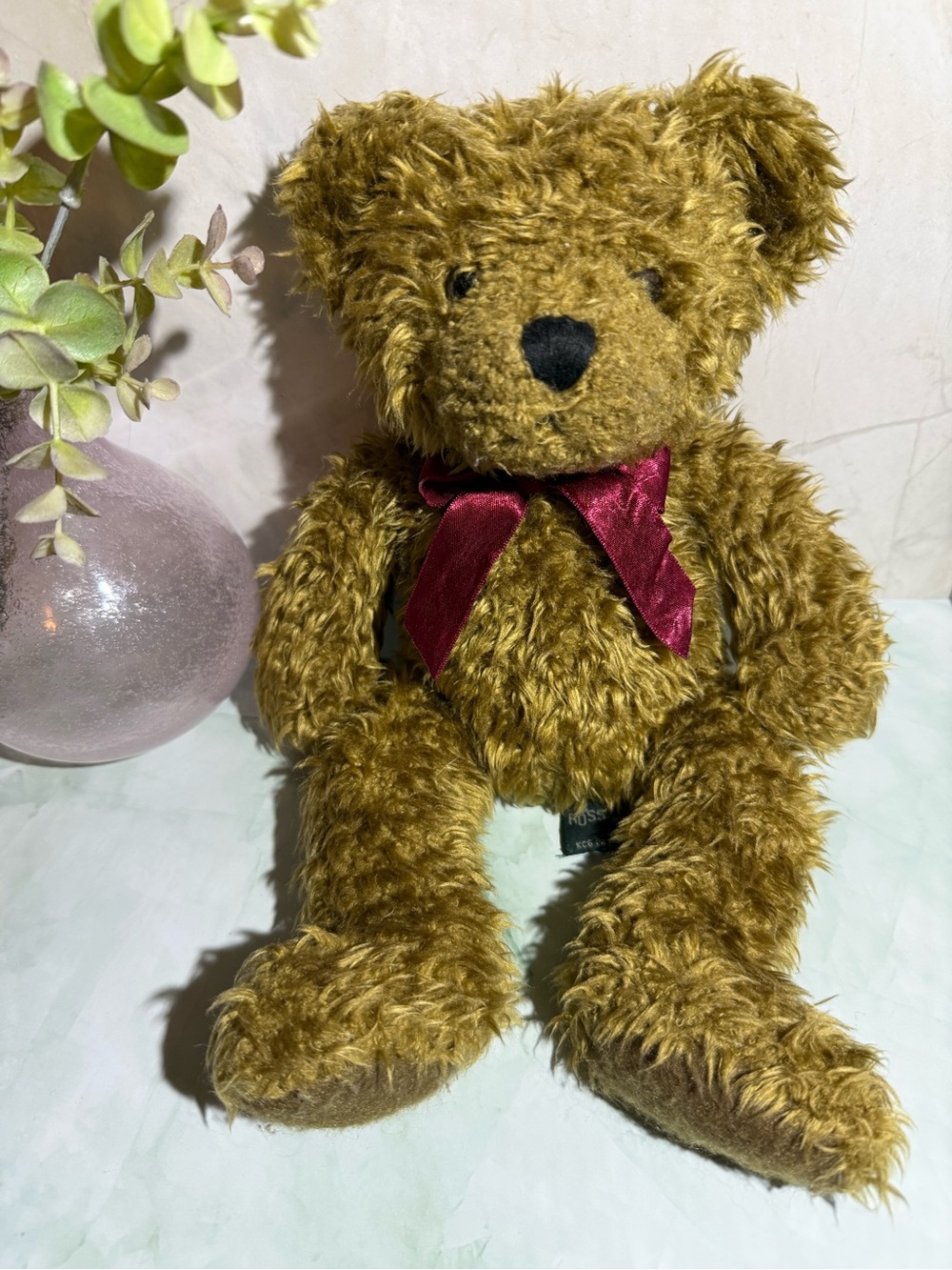Russ Barnaby Plush Brown Bear With Red Bow 14” Stuffed Animal